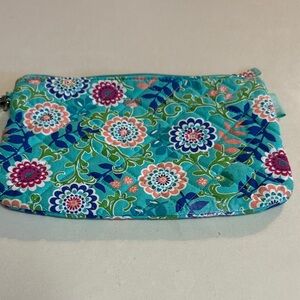 Waverly Teal Floral Quilted Wristlet/Cosmetic Bag